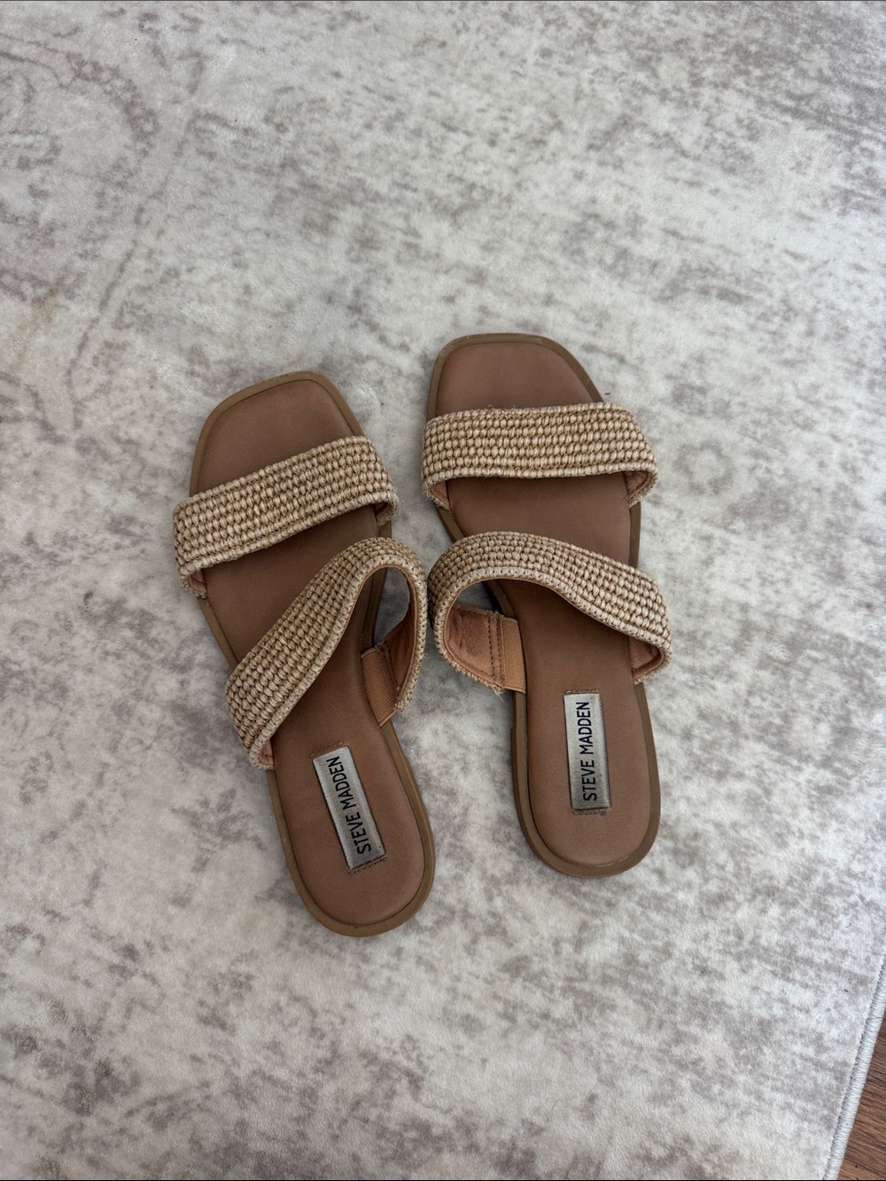 Steve Madden Tan Woven Double-Strap Slide Sandals